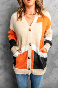 Stockpapa Cardigan kaki à boutons color block pour femme