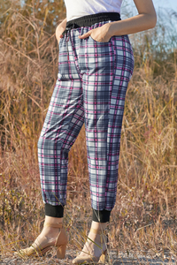 Stockpapa – pantalon de jogging taille haute à carreaux avec cordon de serrage pour femme, sur la gauche 